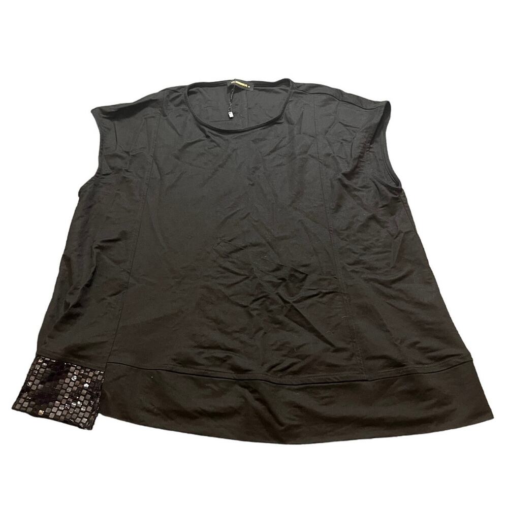 Alembika Womens Black Sleeveless Blouse Metallic Shiny Trim‎ Design Size Medium